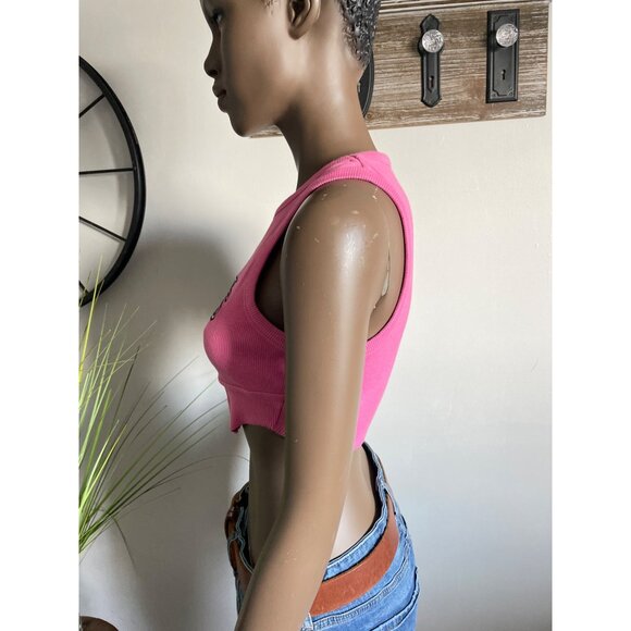 ZARA Womens Pink Ribbed Los Angeles Cropped Tank Top Size L - Picture 3 of 8